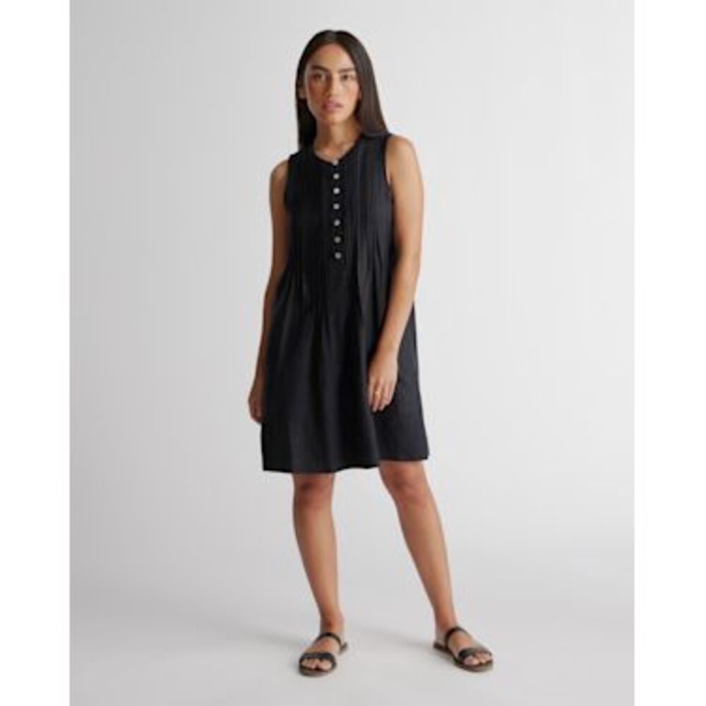 Quince Black Sleeveless Button-Front A-Line Dress